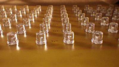 closeup perspective view of LEDs arranged in rows and columns