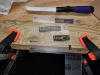 cutting the lexan with a saw