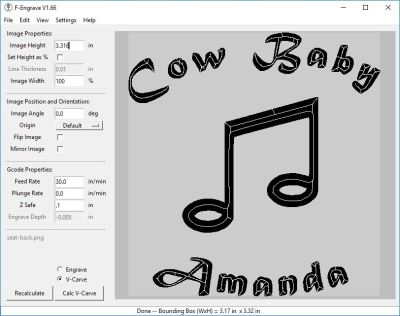 F-Engrave screenshot for seat back vcarving